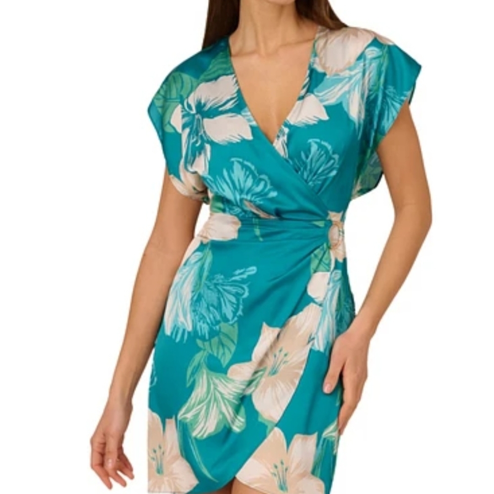 Adrianna Papell Teal Satin Dress